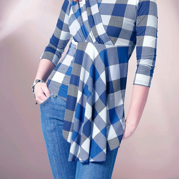 ASYMMETRICAL CHECKED TOP EUROPEAN STRETCH - Picture 2 of 2